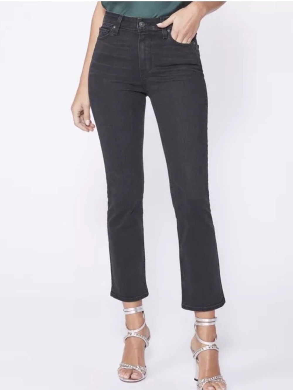PAIGE Cindy High Rise Straight Leg Jeans Black Willow Denim Women’s Size 28